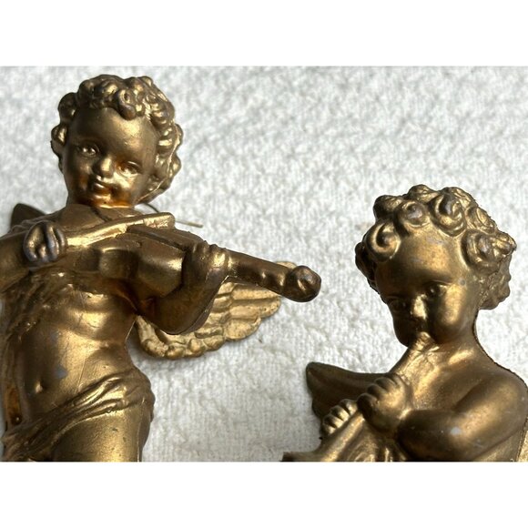 Gold Cherub Plastic Tree Ornaments Hanging Set Musical Instrument Christmas VTG - Picture 5 of 7